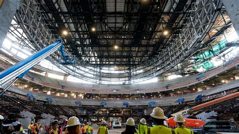 Frame for massive 'halo board' in place at Clippers' new arena