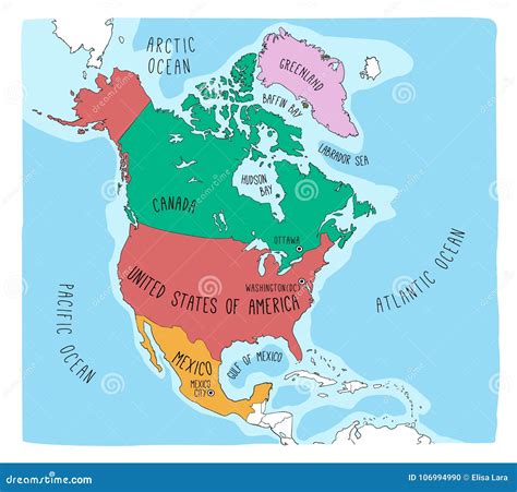 North America Map And Colored Map Icons Vector Illustration ...