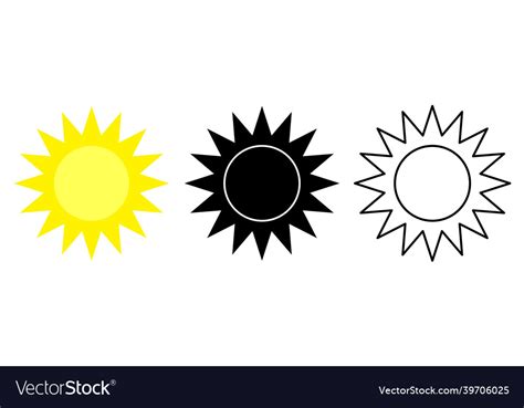 Sun icon set yellow silhouette and outline design Vector Image