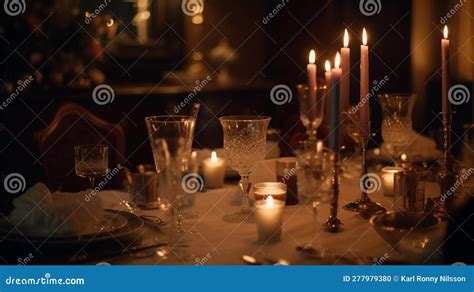 Elegant Romantic Candlelit Dinner Table Setting (generative AI) Stock ...