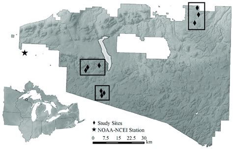 Map of Ottawa National Forest and black ash wetland study site ...