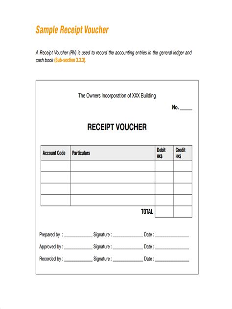 Receipt Voucher Sample