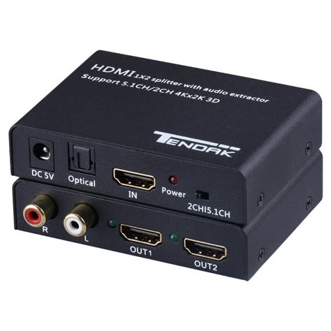 Tendak 1X2 4K HDMI Splitter with HDMI Audio Extractor + Optical and R/L ...