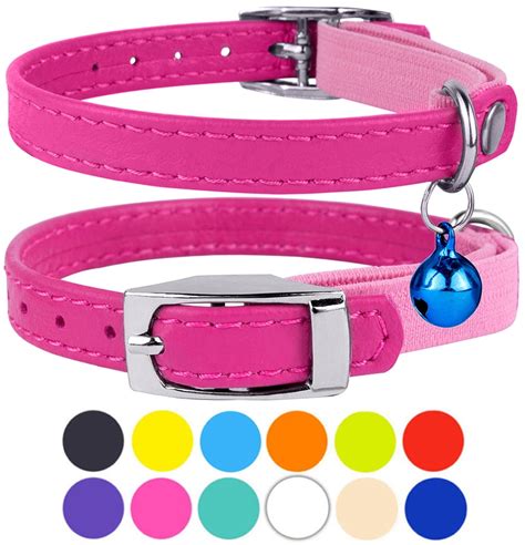 Leather Cat Collar Breakaway Safety Collars Elastic Strap for Small ...