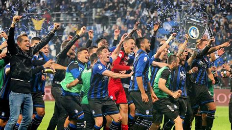 Atalanta players celebrate reaching next year's Champions League. They ...