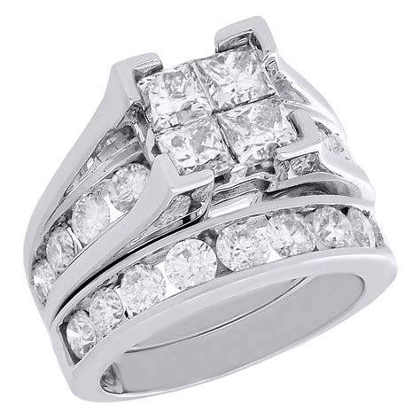 14K White Gold Quad Princess Diamond Channel Set Engagement Ring Bridal ...