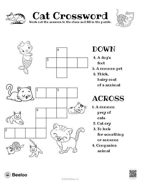 Cat-themed Crossword Puzzles • Beeloo Printable Crafts and Activities ...