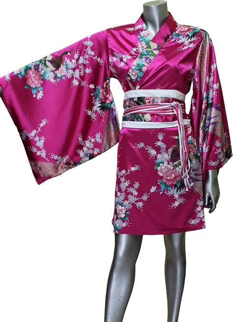 Short Yukata Japanese Kimono Women's Satin Silk Robe Gown Dress - S to ...