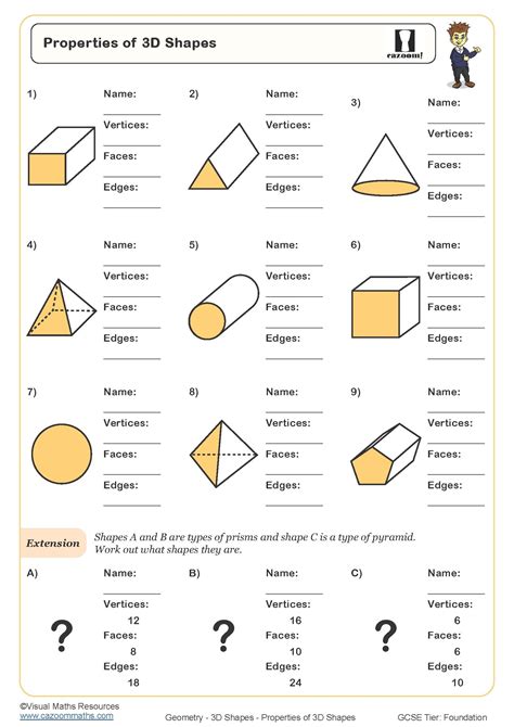 Properties of 3D Shapes Worksheet | Printable PDF Worksheets