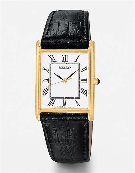 Seiko Rectangular Dial Black Leather Watch in Metallic for Men | Lyst