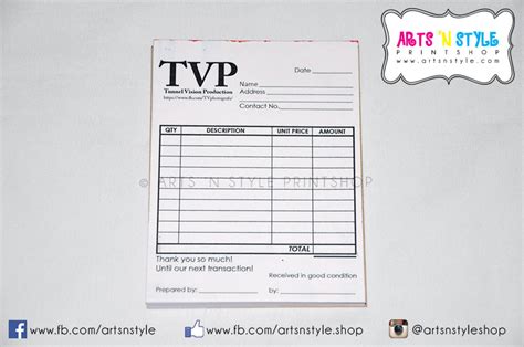 Provisional Receipts - ARTS 'N STYLE Printshop