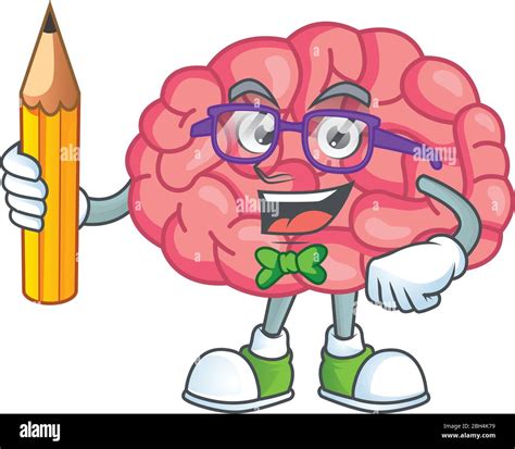 Brain student cartoon character studying with pencil Stock Vector Image ...