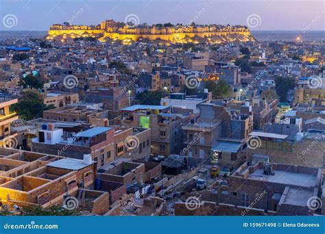 Jaisalmer City and Fort at Night. Rajasthan Stock Photo - Image of ...