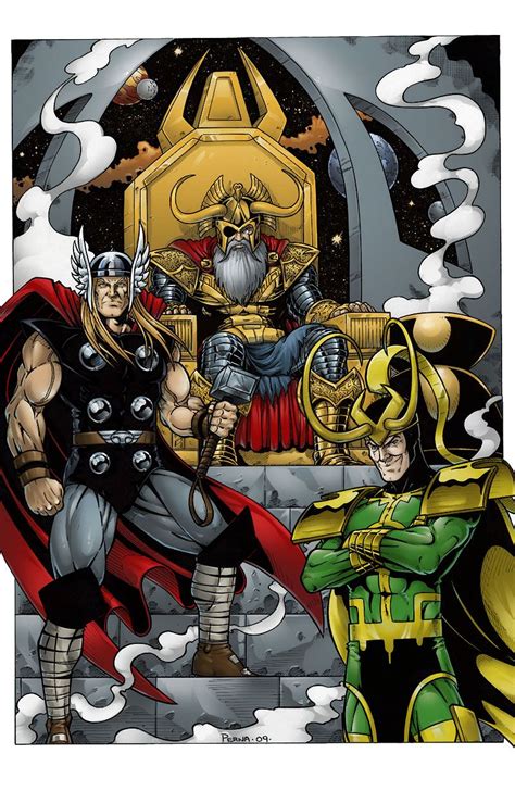 Thor Odin Loki - Colored | Thor comic art, Marvel comics art, Marvel thor