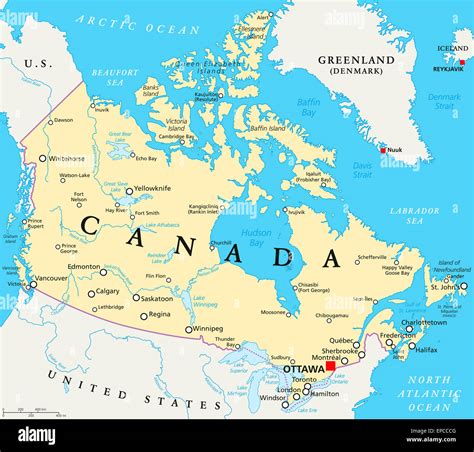 Canada Political Map with capital Ottawa, national borders, important ...