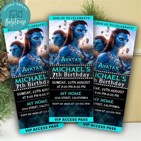 Avatar Birthday Ticket Invitation Customizable Template Instant ...