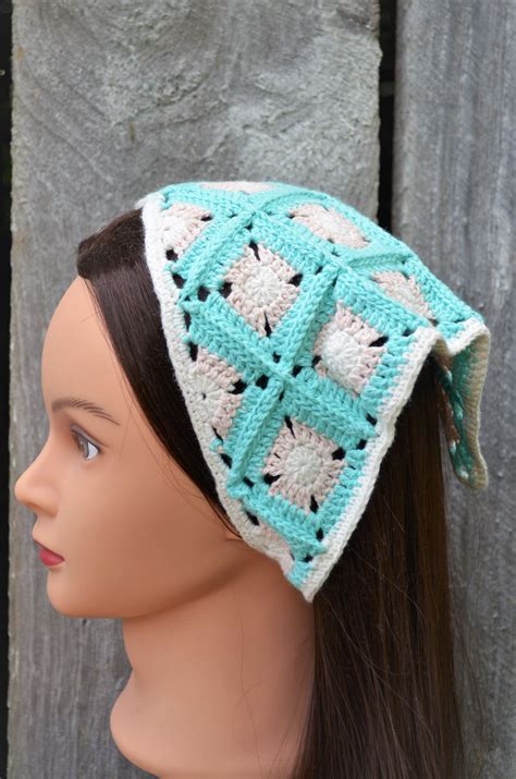 Hair kerchief, granny square crochet bandana, headscarf for women made ...