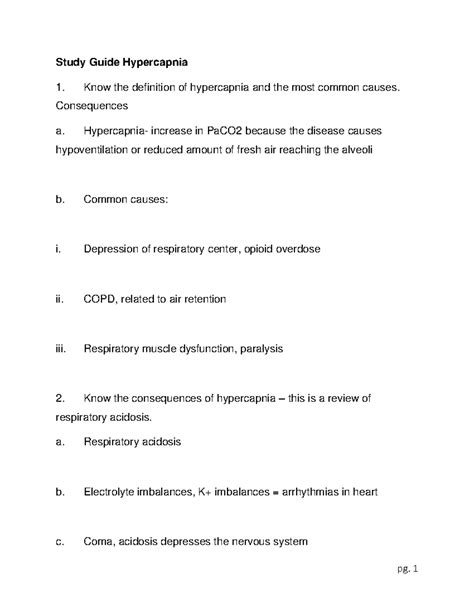 Study Guide Hypercapnia - Study Guide Hypercapnia Know the definition ...