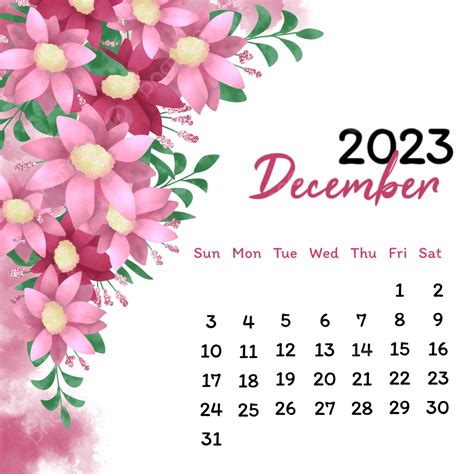 December Calendar Vector Hd Images 2023 December Calendar With Flower ...