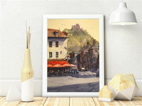 French Cafe Painting Watercolor Townscape Painting Cafe - Etsy