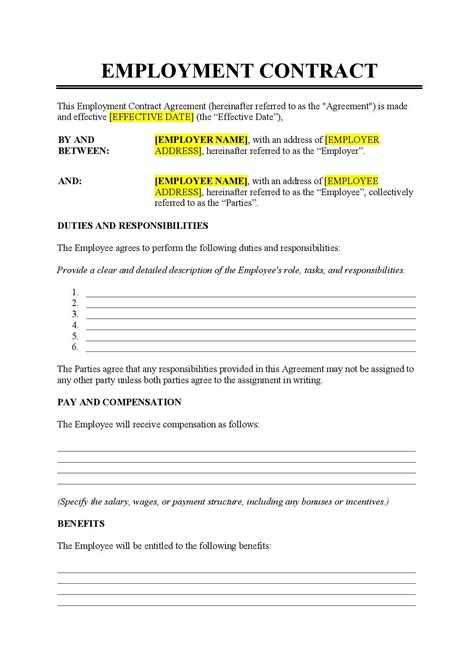 Employment Contract Agreement Template - Free Download - Easy Legal Docs