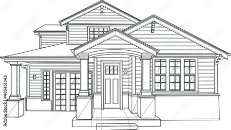 Realistic house sketch template. Graphic vector illustration in black ...