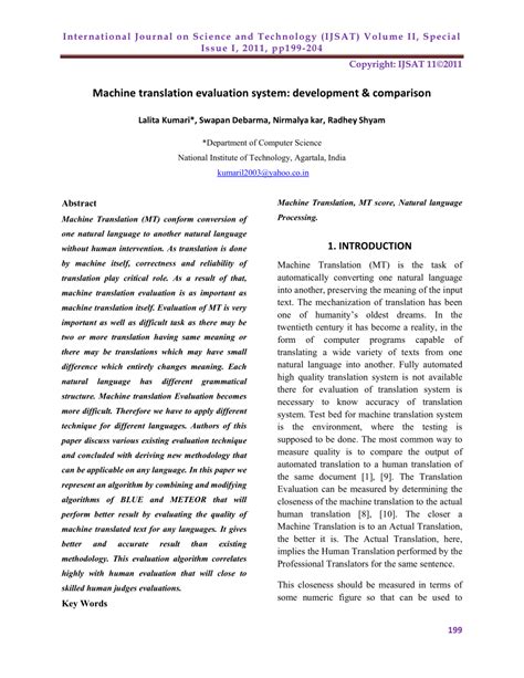 (PDF) Development of Machine Translation Evaluation Technique