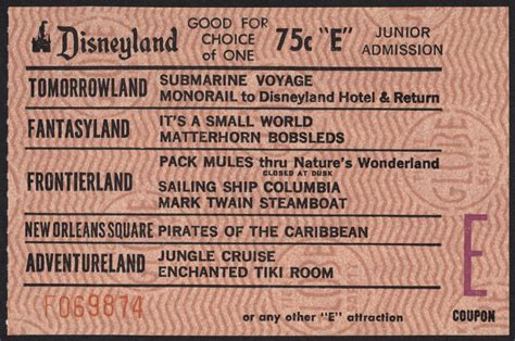 Vintage Disneyland Tickets: "15 Adventures in Disneyland" Junior Ticket ...