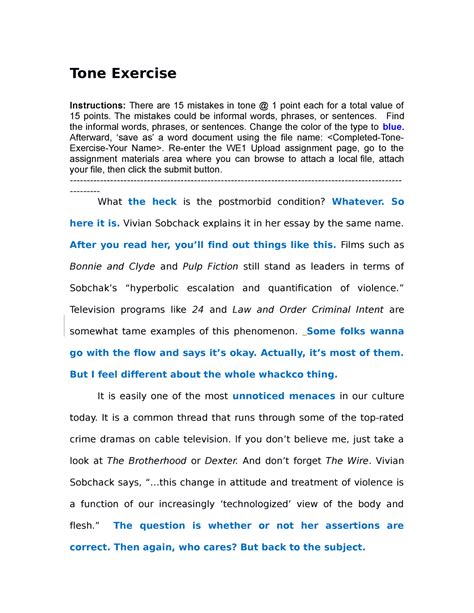 Completed Tone Exercise Margret - Tone Exercise Instructions: There are ...