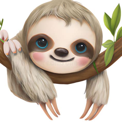 Cute and Adorable Baby Sloth Hanging in a Tree Stock Illustration ...