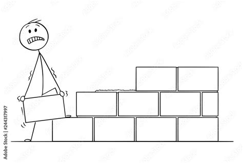 Cartoon stick drawing conceptual illustration of mason or bricklayer ...