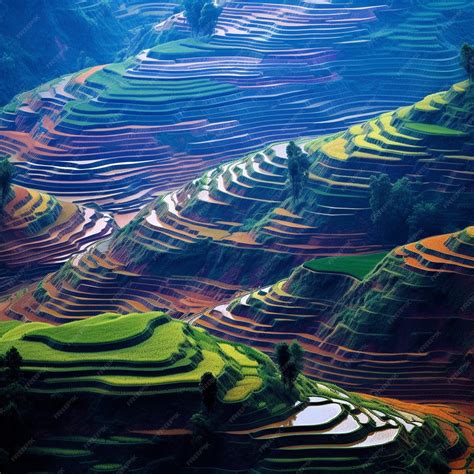 Premium AI Image | rice terraces are a popular tourist destination.