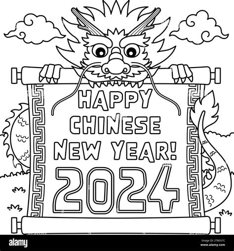 Happy Chinese Year 2024 Coloring Page for Kids Stock Vector Image & Art ...