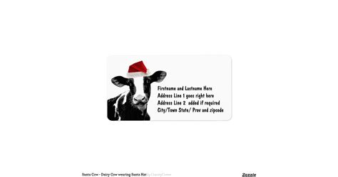 Santa Cow - Dairy Cow wearing Santa Hat Address Label | Zazzle