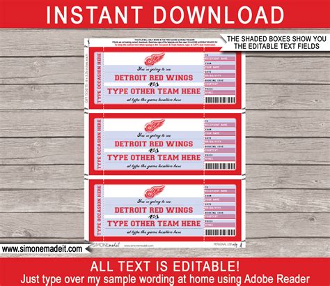 Detroit Red Wings Game Ticket Gift Voucher | Printable Surprise Hockey ...