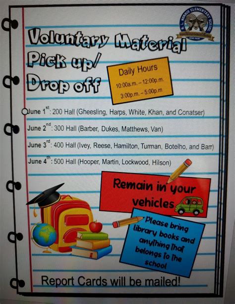 Voluntary Material Pick Up and Drop Off Dates | R. L. Norris Elementary ...