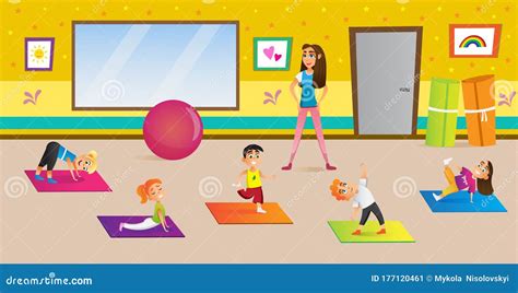 Kids Having Physical Education, Doing Exercises. Stock Vector ...