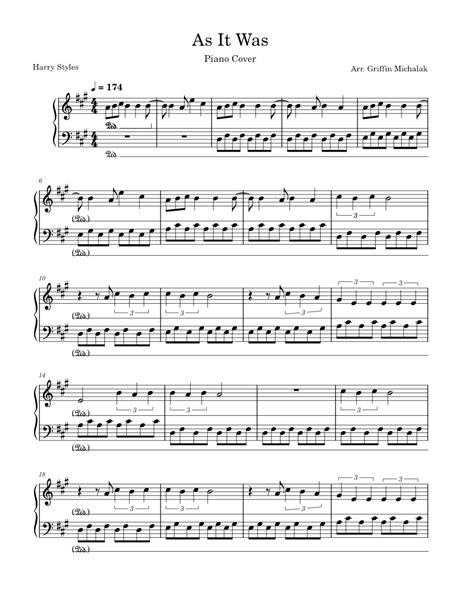 As It Was – Harry Styles Piano Solo Sheet Music - piano tutorial