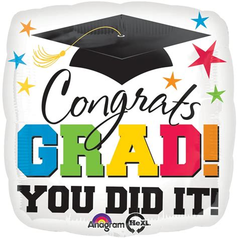 Anagram Graduation Congrats Grad You Did It 18" Foil Balloon, White ...