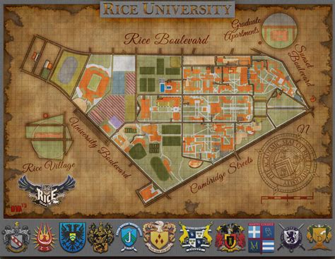 Rice University Campus Map [Old paper Style] by daeVArt on DeviantArt