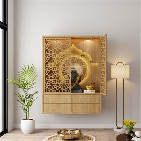 Wall Mounted Mandir Designs For Home | DesignCafe | Home interior ...