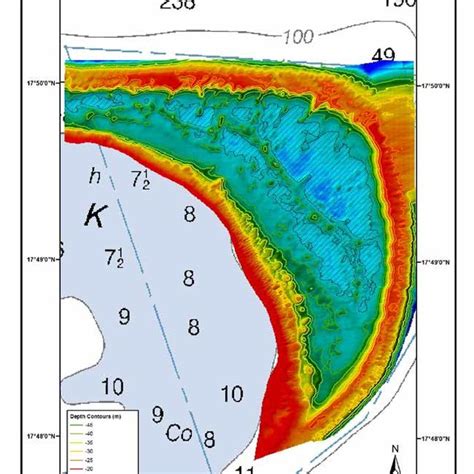 Bathymetry map of Lang Bank showing the main physiographic features ...