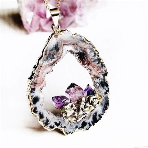 Large Amethyst Geode Necklace by Kloica Accessories | Geode jewelry ...