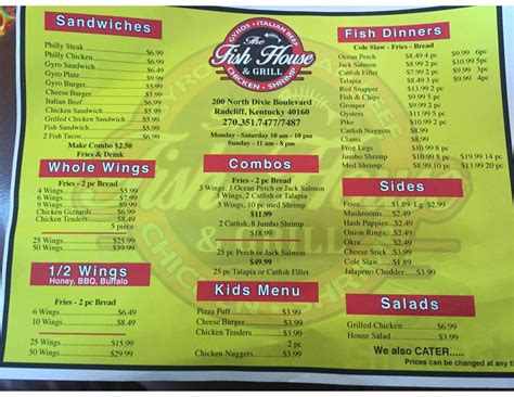 The Fish House & Grill menu in Radcliff, Kentucky, USA