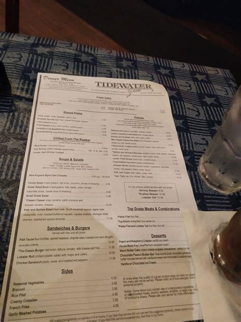 Menu at Tidewater Grill pub & bar, Charleston