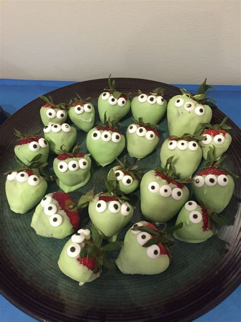 chocolate covered alien strawberries! made with white chocolate/green ...