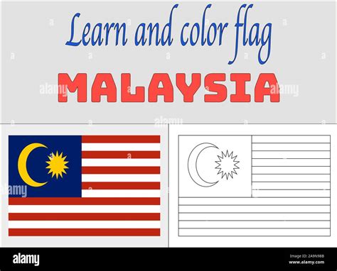 Asian Malaysia National flag Coloring Book pages for Education and ...