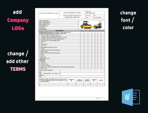 Roller Compactor Inspection Checklist, Health Safety Policy ...