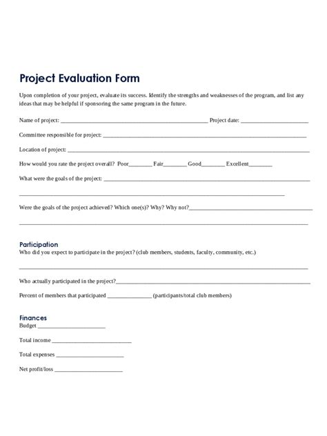 Project Evaluation Template Word