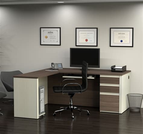 Modern L-shaped Office Desk in White Chocolate & Antigua – ComputerDesk.com